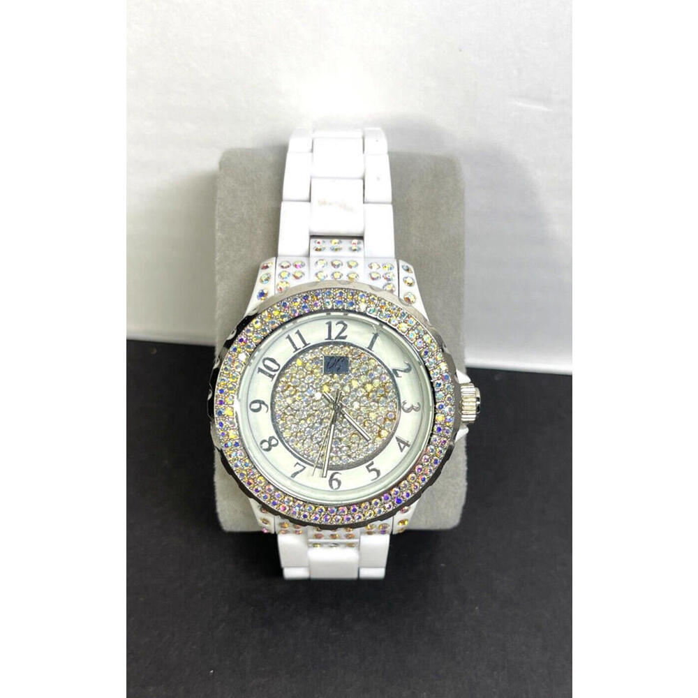 DG White Rhinestone Watch Plastic Butterfly Band - NEW Battery